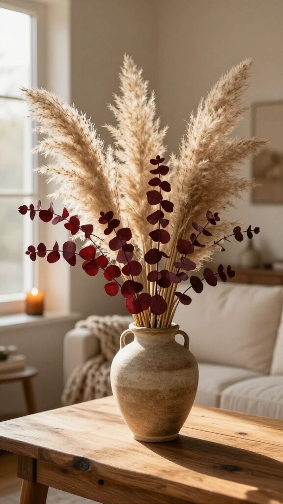 Style tall dried eucalyptus and pampas grass vases