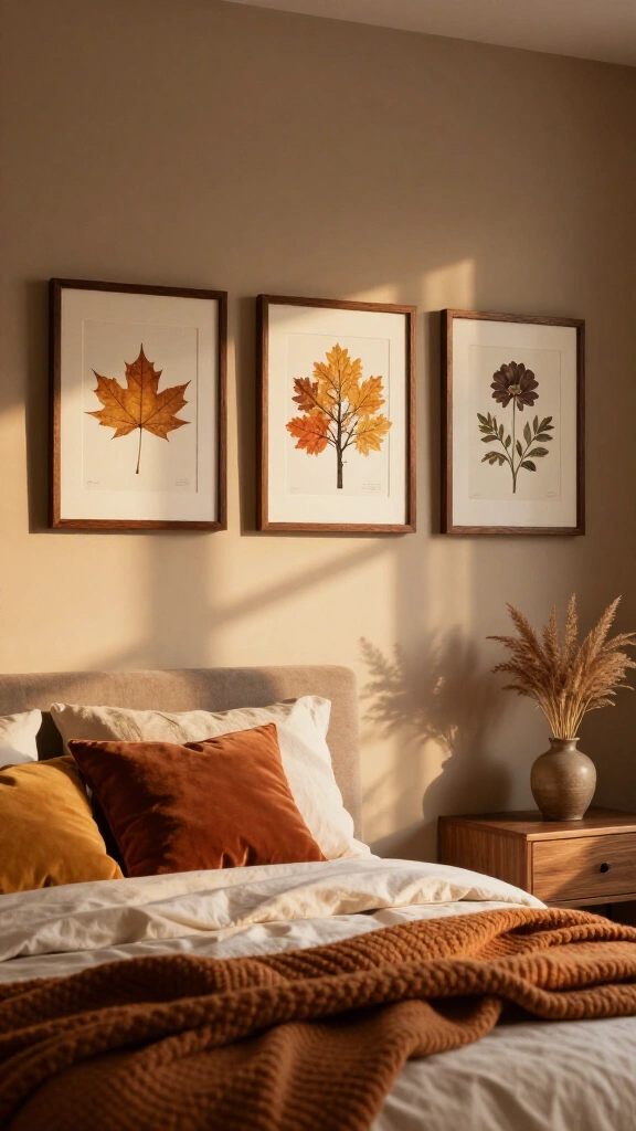 Hang warm-toned botanical prints