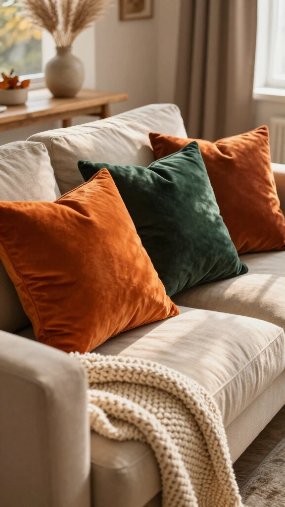Swap everyday pillows for rich velvet accents