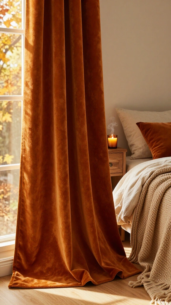 Drape velvet curtains for thermal warmth