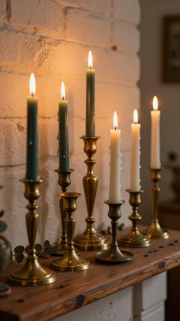 Display vintage brass candlesticks