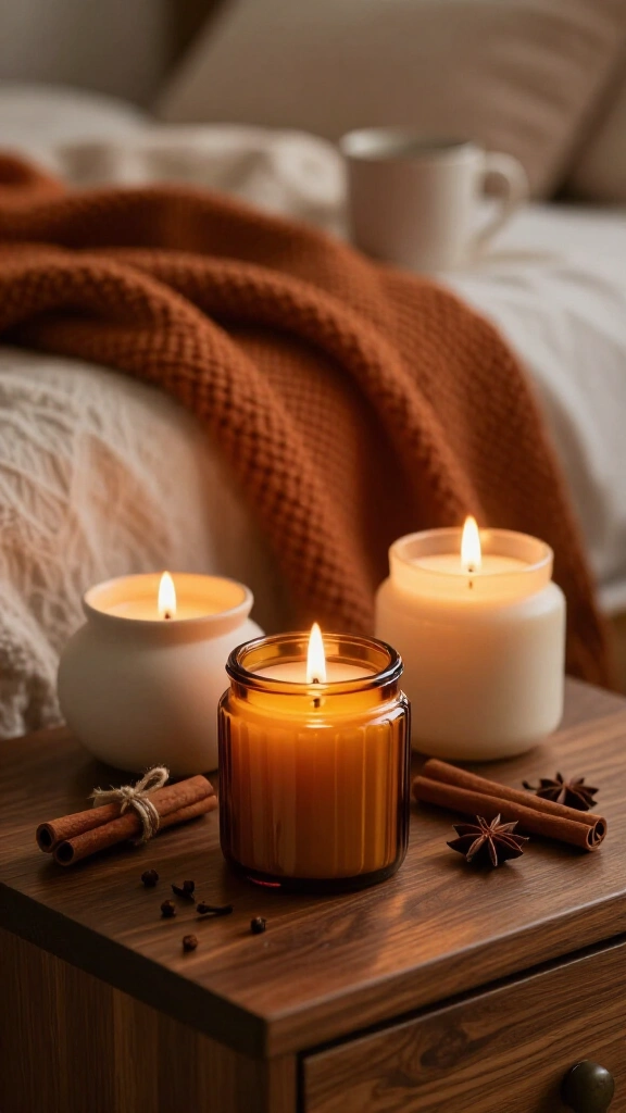 Light cinnamon and amber scented candles