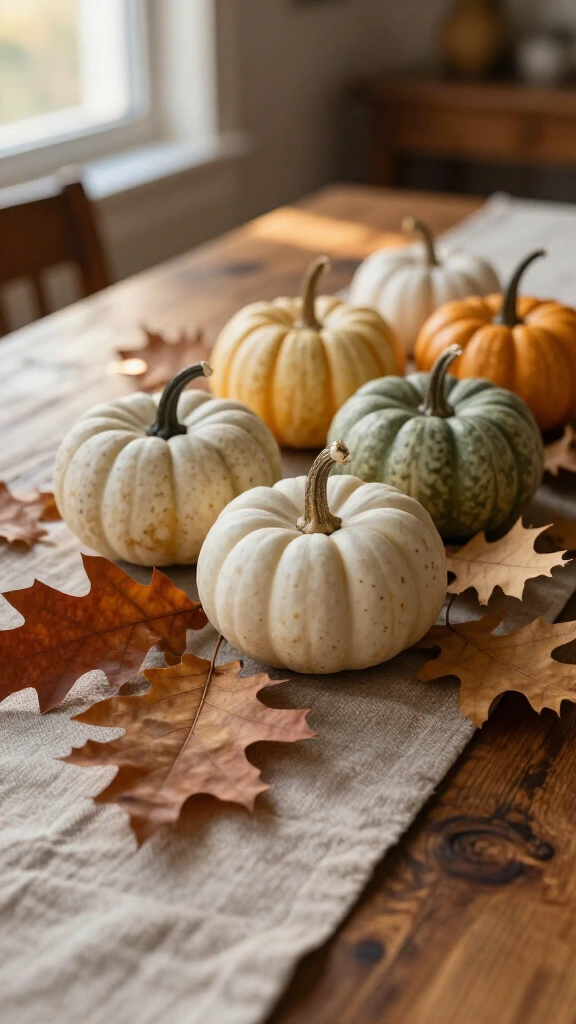 Arrange mini heirloom pumpkin centerpieces