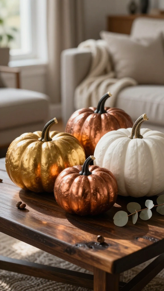 Metallic spray-painted pumpkins