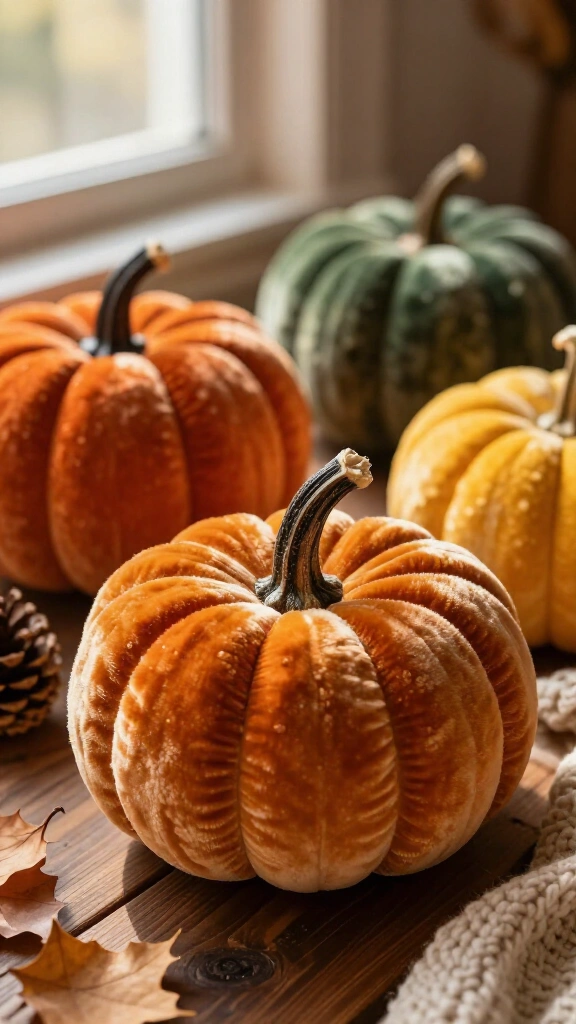 Cozy velvet fabric pumpkins