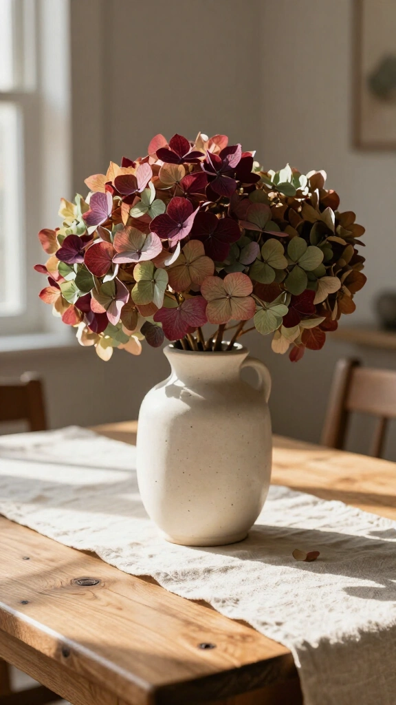 Dried hydrangea table centerpiece