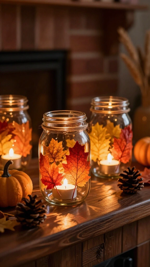 Mason jar leaf lanterns
