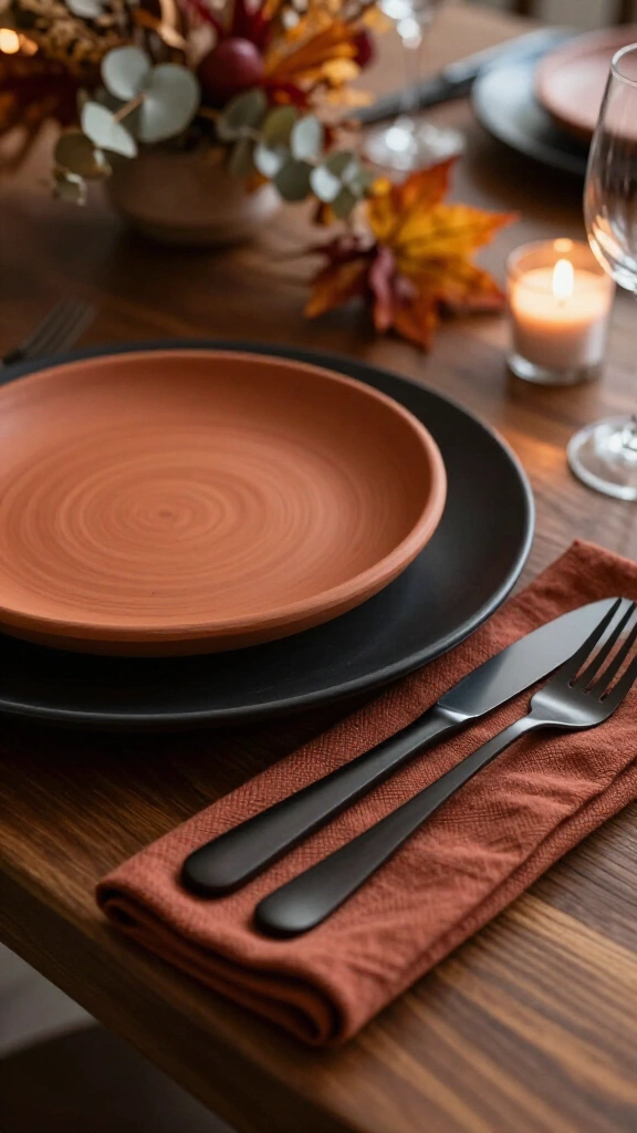 Matte black and terracotta place settings