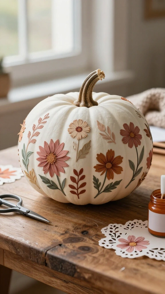 Decoupage floral pumpkins