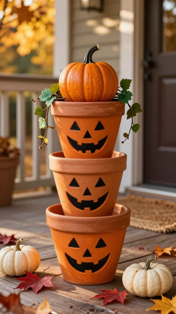 Terracotta pot pumpkin stack