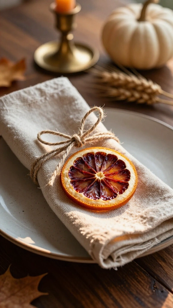Linen napkins with dried citrus slices