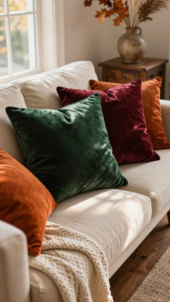 Add deep velvet accent pillows