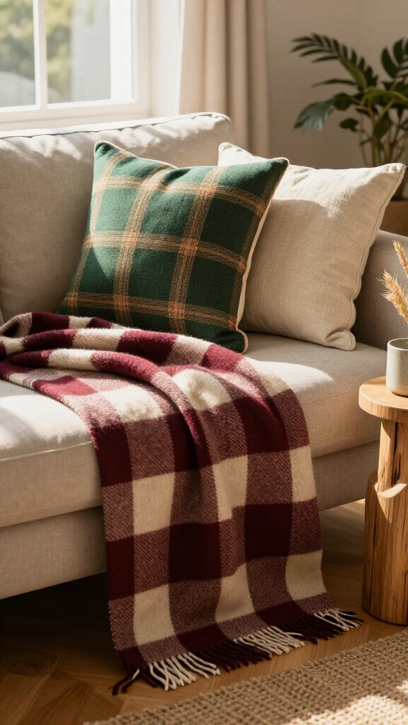 Introduce warm-toned plaid accents