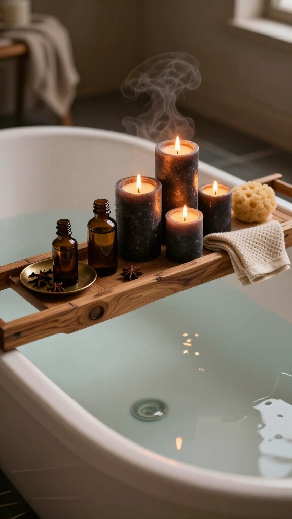 Layer dark candles on bath trays