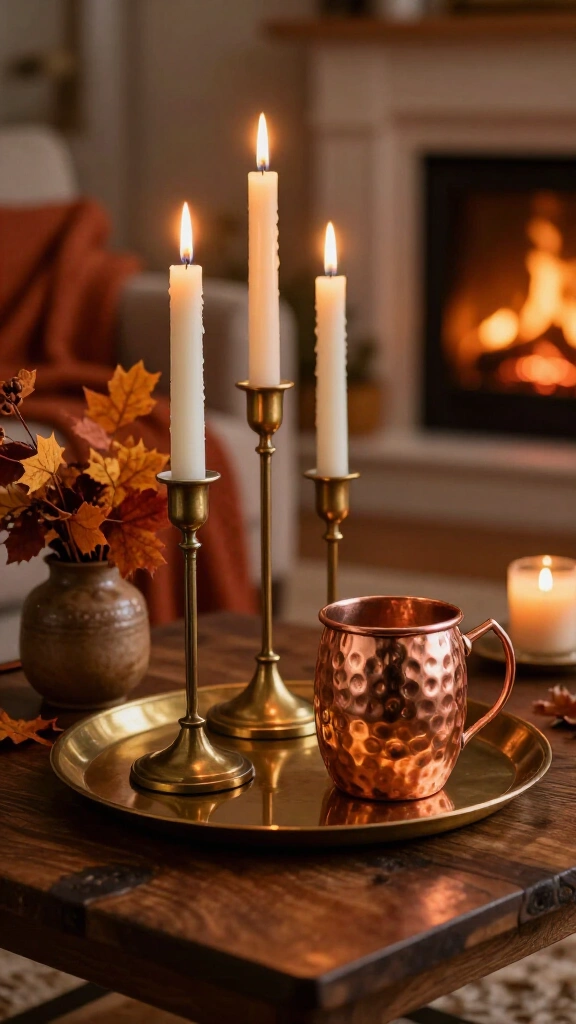 Feature brass and copper metal accents
