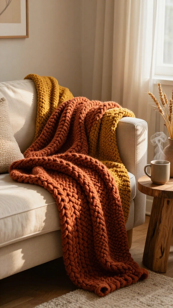Layer chunky knit throw blankets