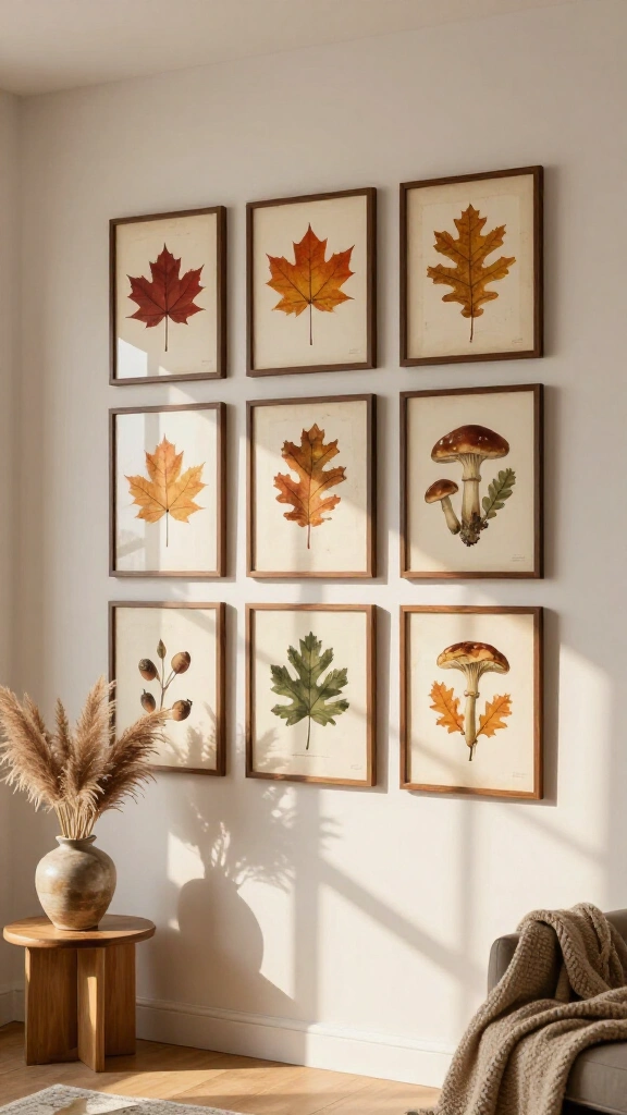 Display vintage autumn botanical prints