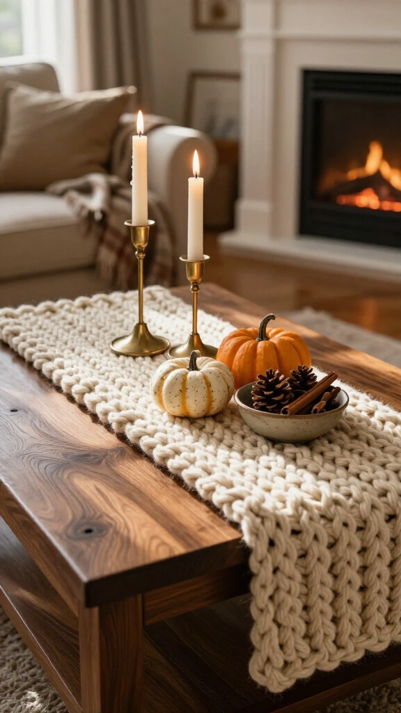 Layered chunky knit table runners