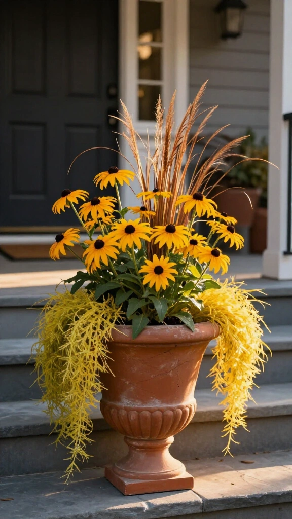Golden hour ornamental grasses and black-eyed Susans