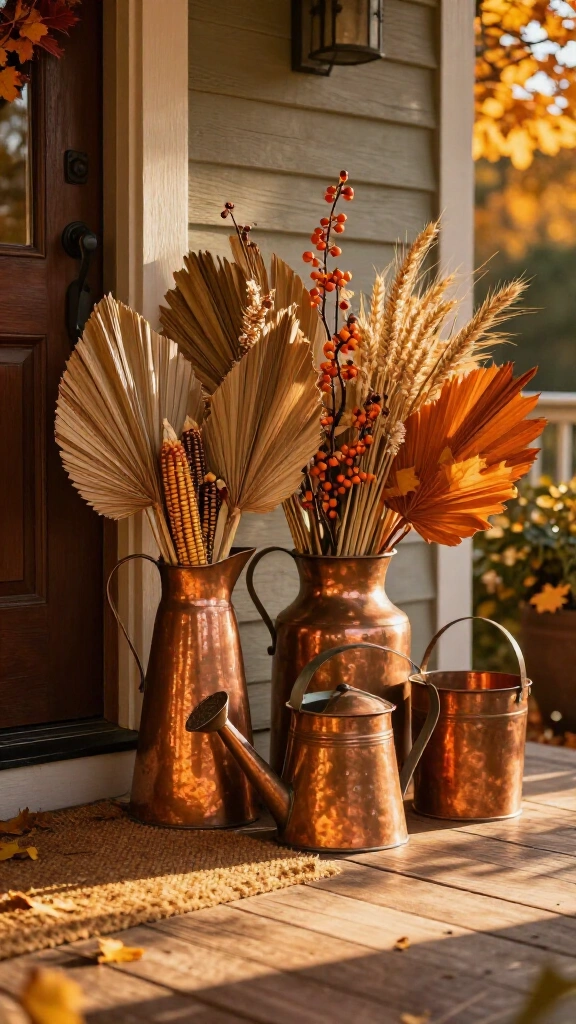 Copper pitchers and dried husks