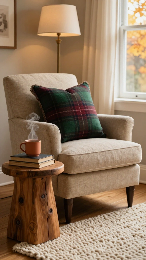 Cozy reading nooks with plaid accents
