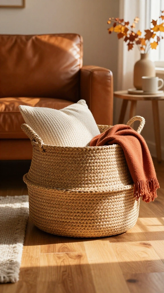 Woven seagrass baskets for extra texture