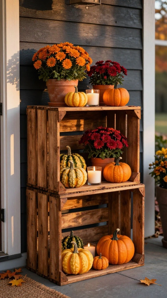 Rustic wooden crate shelving