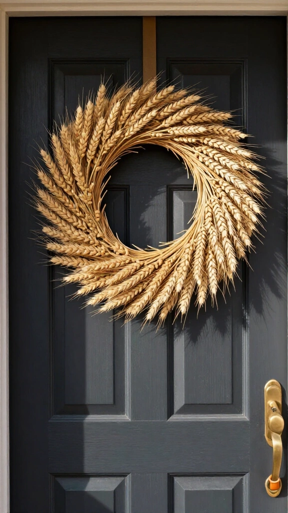 High-contrast dried wheat wreath
