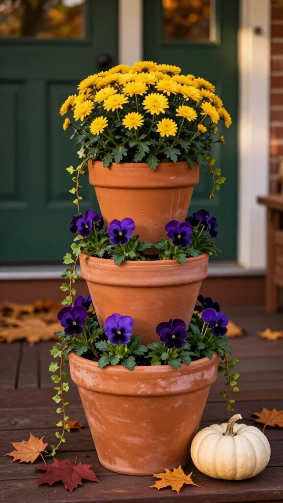 Tiered terracotta pot tower