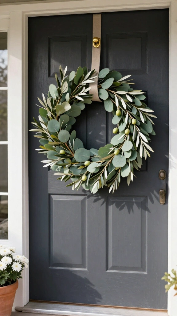 Modern olive branch and eucalyptus wreaths
