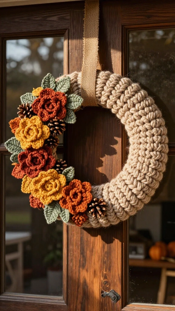 Burlap and yarn wreath cover