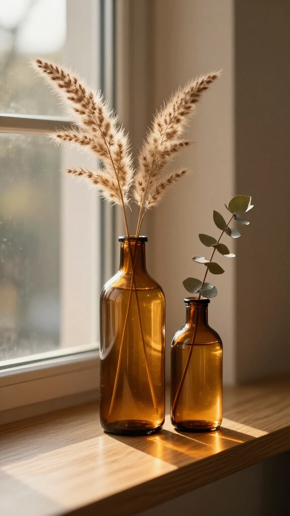 Style amber glass bottles with single stems