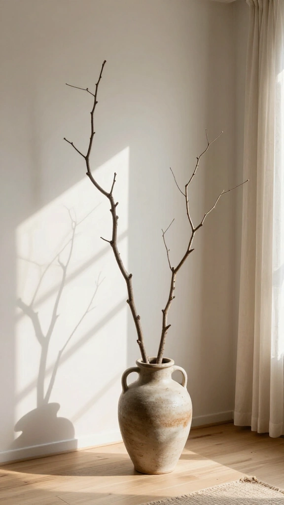 Arrange bare branches in a floor pitcher