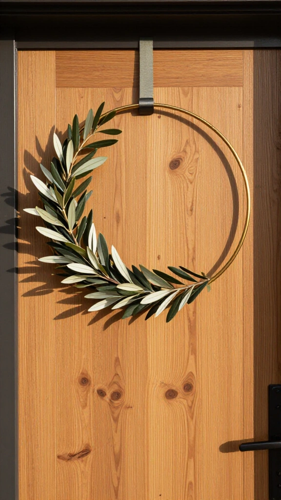 Hang a minimalist dried olive leaf wreath