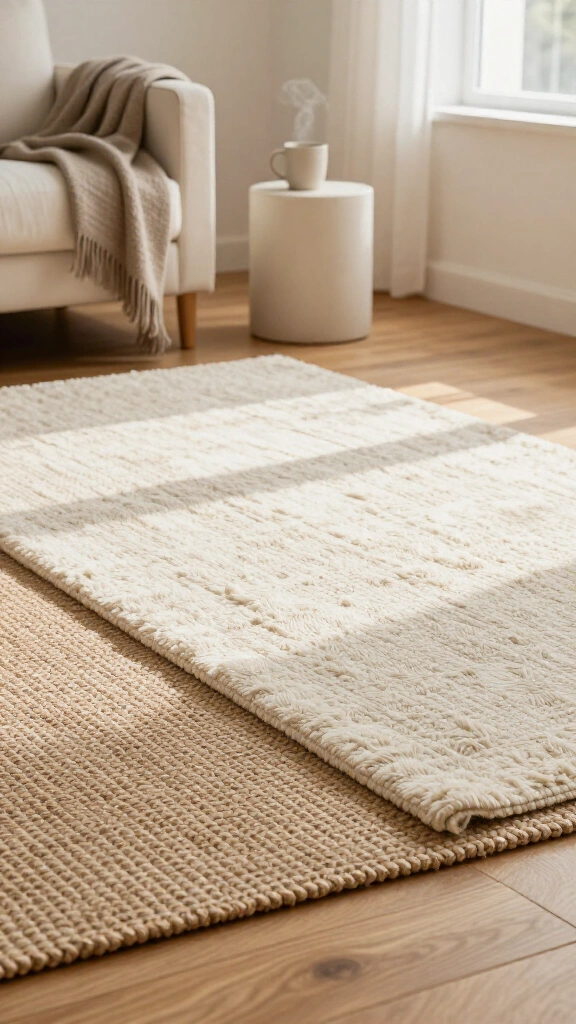 Layer textured jute and wool area rugs