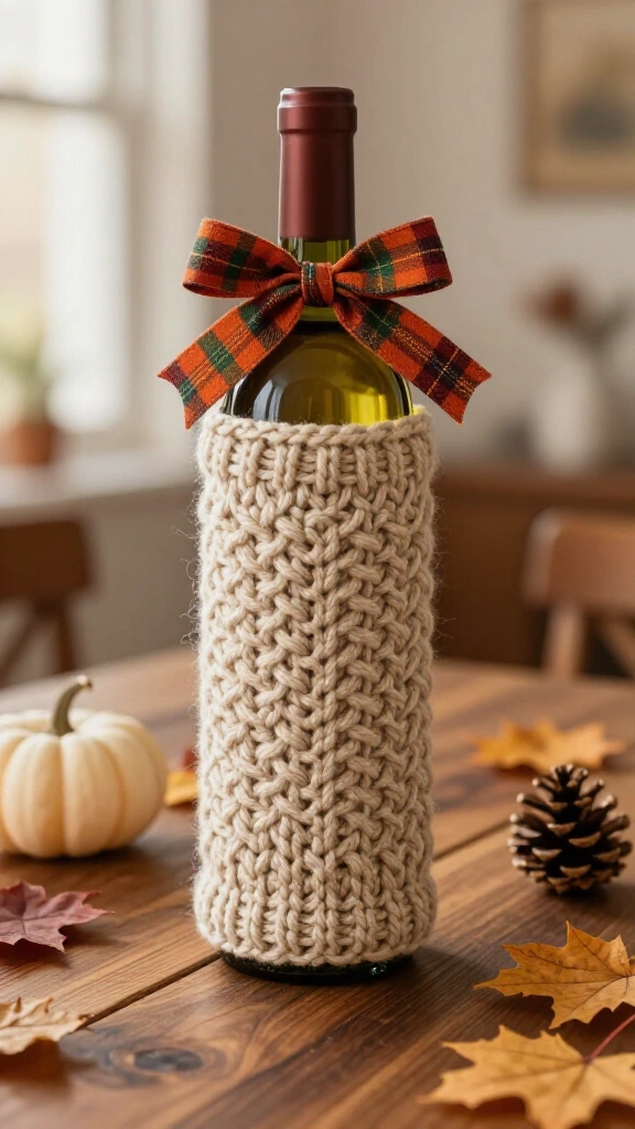Sweater-stitch wine bottle wrap