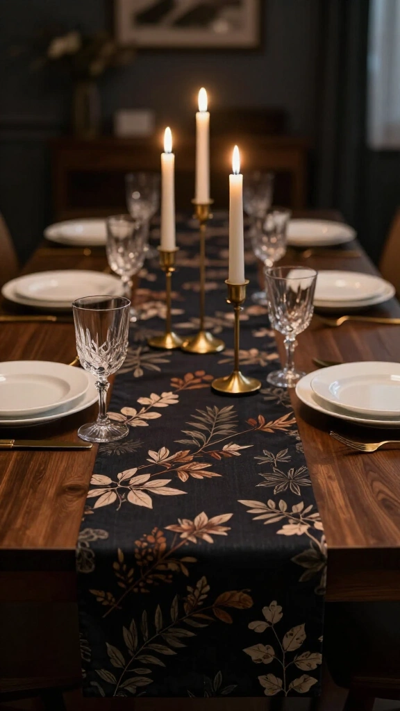Moody dark floral table runners