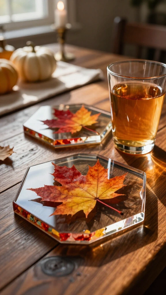 DIY pressed leaf resin coasters