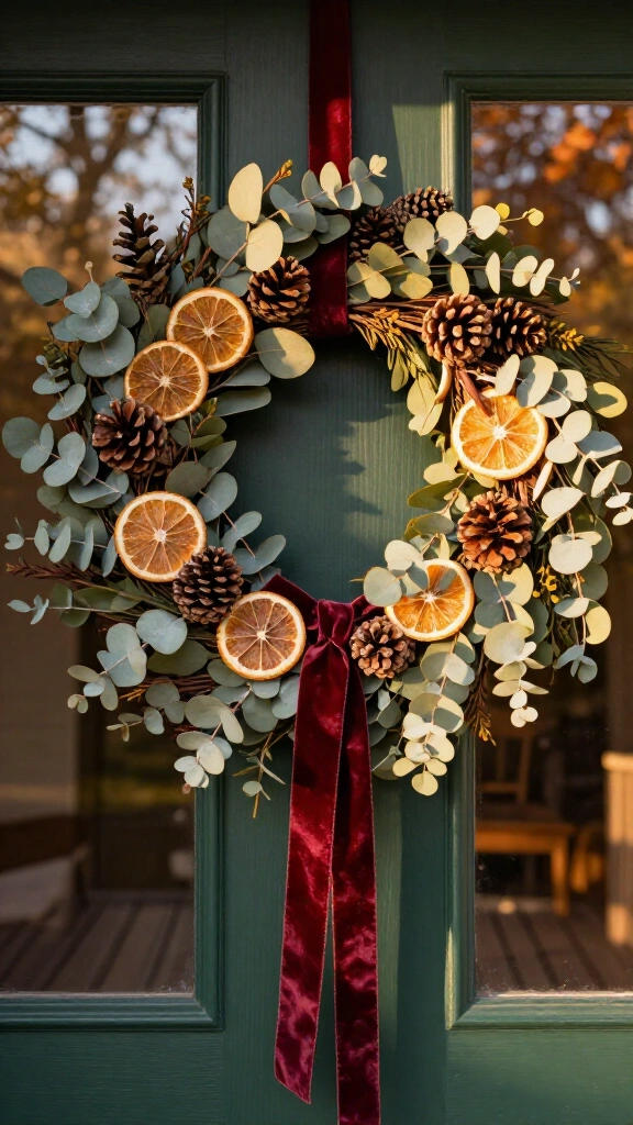 Eucalyptus and dried floral autumn wreaths