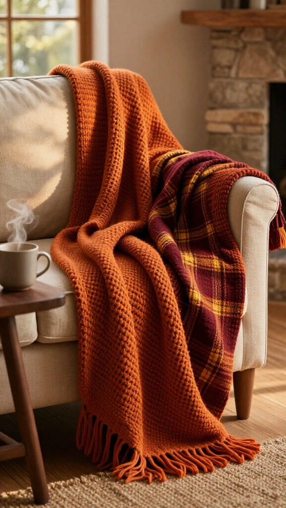 Layer cozy throw blankets on every seating surface