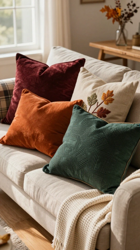 Swap out your throw pillows for fall-toned covers