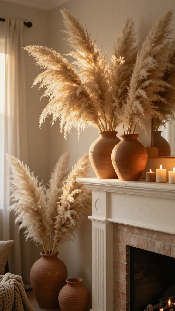 Cascading fluffy dried pampas grass
