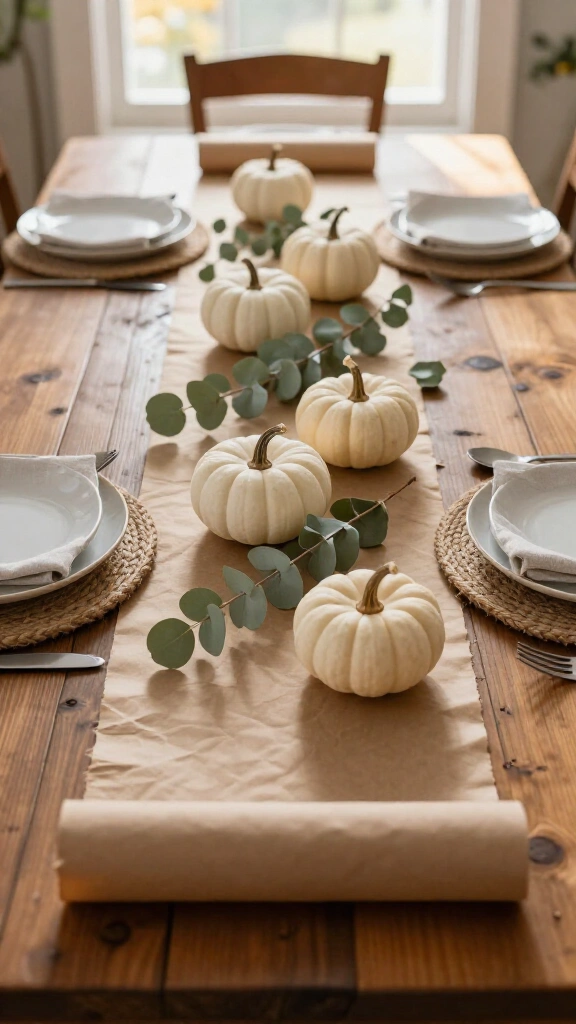 Brown kraft paper runner with hand-scripted place names