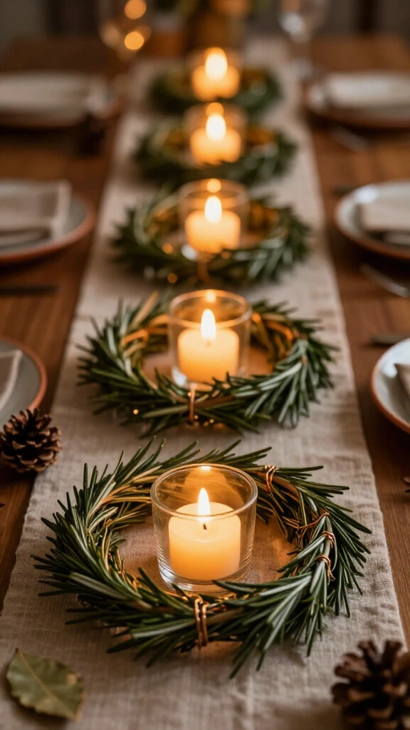 Mini rosemary wreath candle rings