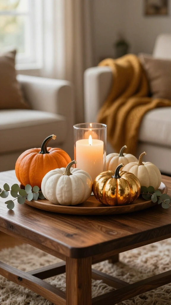 Create a pumpkin vignette on your coffee table