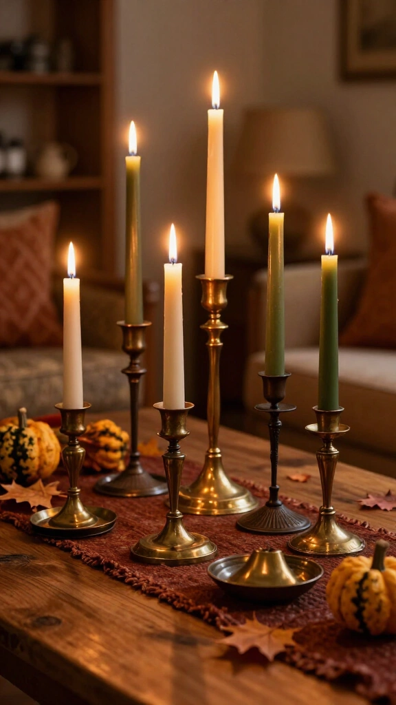 Vintage brass candle holders with taper candles