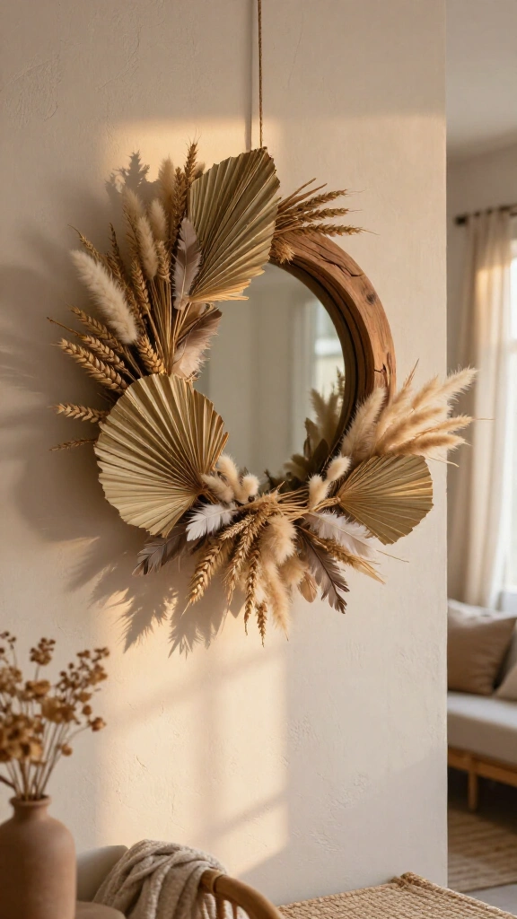 Feather and dried floral autumn wreaths
