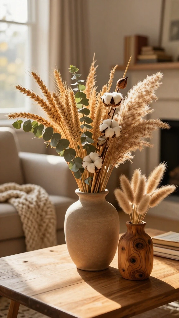 Display seasonal botanicals and dried florals