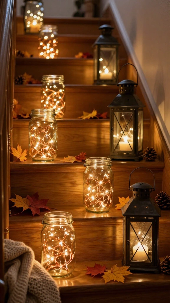 Fill glass lanterns with warm fairy lights