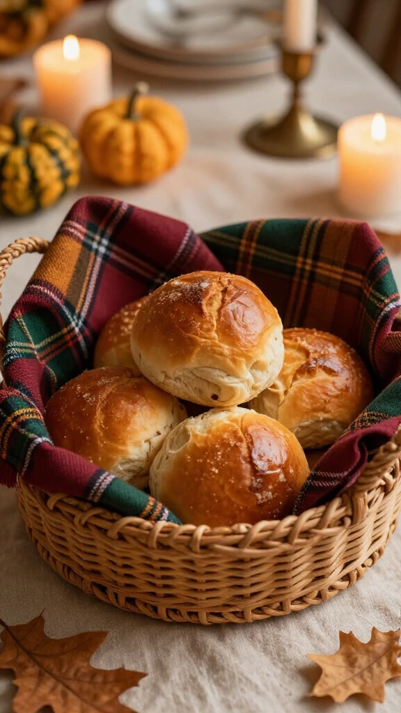 Woven rattan baskets with tartan linens